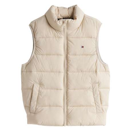 Doudoune beige unie coupe avec une coupe droite et un col montant