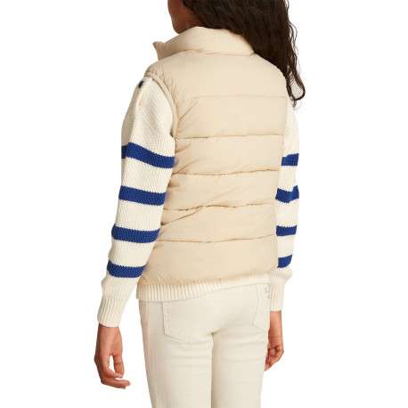 Doudoune beige unie coupe avec une coupe droite et un col montant - Image 3