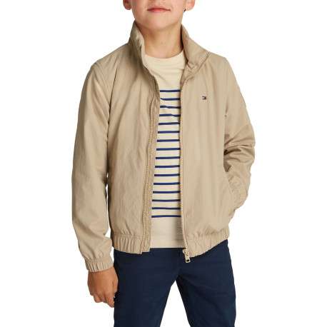 Veste beige uni avec une coupe droite à col montant et fermeture zippée - Image 2
