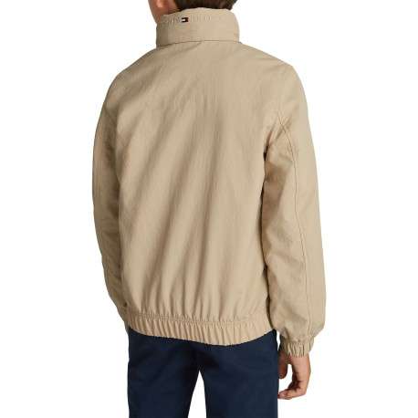 Veste beige uni avec une coupe droite à col montant et fermeture zippée - Image 3