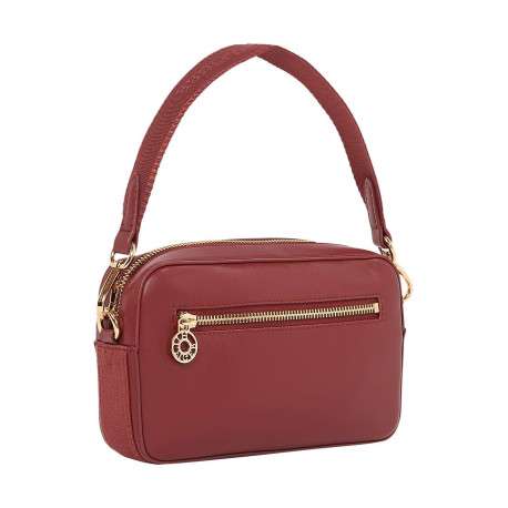 Sac bandoulière bordeaux uni avec un zip de fermeture et logo iconique - Image 2