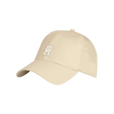 Casquette beige unie en coton avec un clip de fermeture et logo iconique