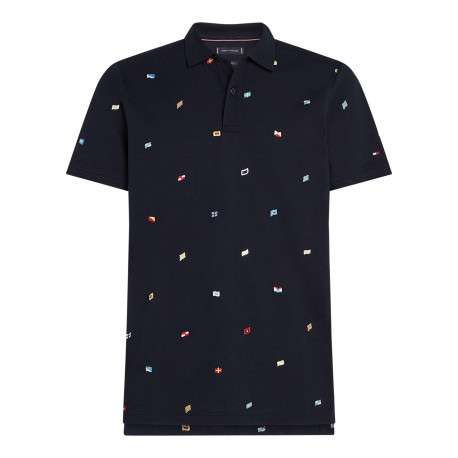 Polo noir uni en coton à coupe droite à col français et fermeture boutonnée