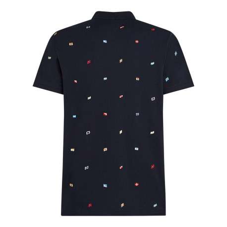 Polo noir uni en coton à coupe droite à col français et fermeture boutonnée - Image 2
