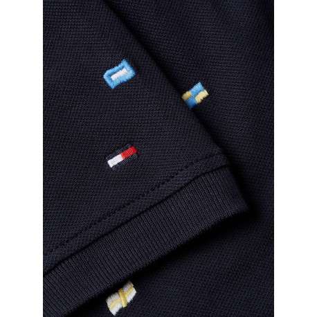 Polo noir uni en coton à coupe droite à col français et fermeture boutonnée - Image 3