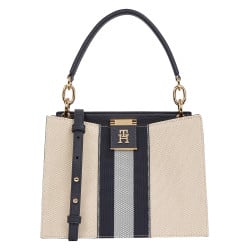 Sac à main porté épaule marine uni tricolore avec logo iconique à l'avant