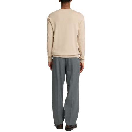 Pull fin en coton beige chiné avec une coupe droite et un col rond - Image 2