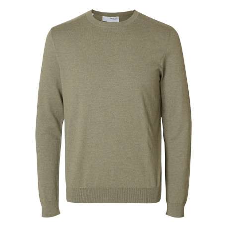 Pull fin en coton vert chiné avec une coupe droite et un col rond