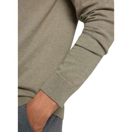 Pull fin en coton vert chiné avec une coupe droite et un col rond - Image 3