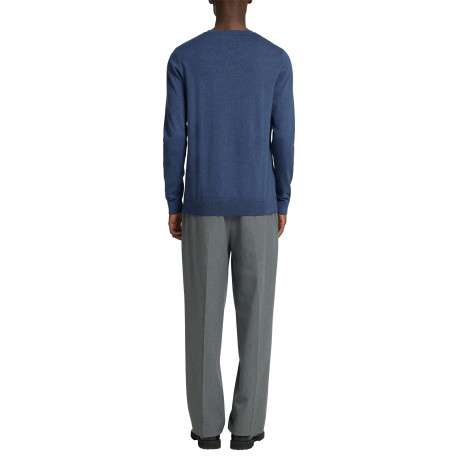 Pull fin en coton bleu indigo chiné avec une coupe droite et un col rond - Image 2