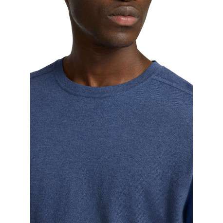 Pull fin en coton bleu indigo chiné avec une coupe droite et un col rond - Image 3