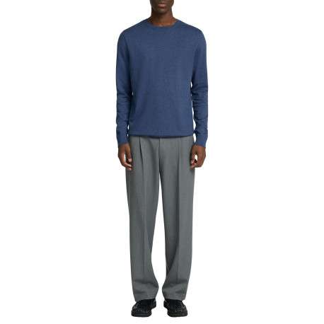 Pull fin en coton bleu indigo chiné avec une coupe droite et un col rond - Image 5