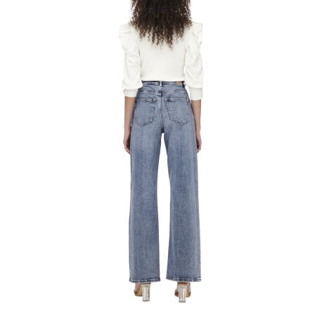 Jean en coton bleu stone délavé avec une coupe bootcut et une taille haute - Image 5