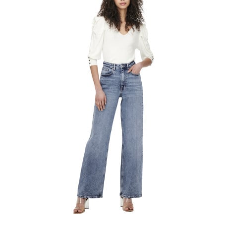 Jean en coton bleu stone délavé avec une coupe bootcut et une taille haute - Image 6