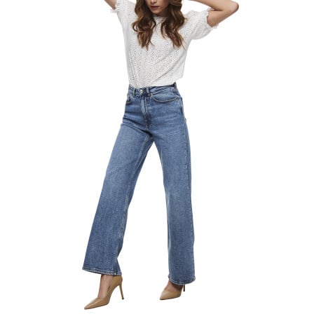 Jean en coton bleu stone délavé avec une coupe bootcut et une taille haute - Image 8