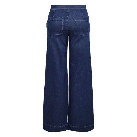 Pantalon en coton mélangé bleu indigo uni à coupe bootcut fermé par des boutons - Image 2