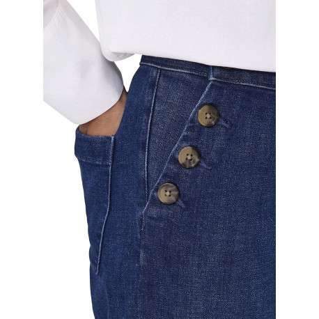 Pantalon en coton mélangé bleu indigo uni à coupe bootcut fermé par des boutons - Image 3
