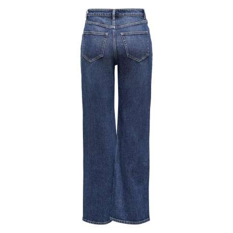 Jean en coton mélangé bleu indigo uni à coupe bootcut avec des poches plaquées - Image 2