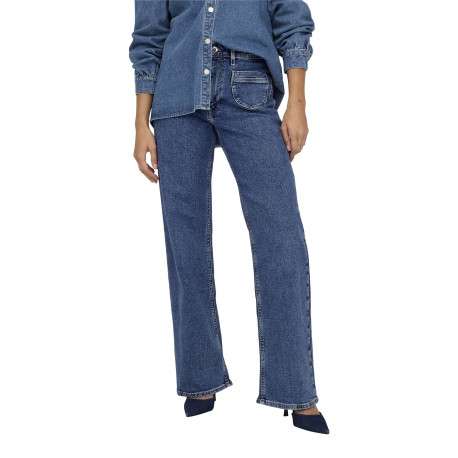 Jean en coton mélangé bleu indigo uni à coupe bootcut avec des poches plaquées - Image 4