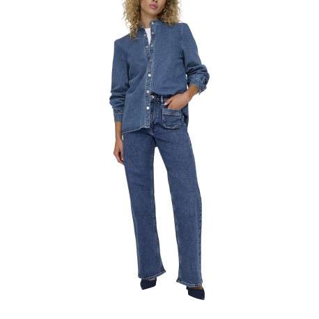 Jean en coton mélangé bleu indigo uni à coupe bootcut avec des poches plaquées - Image 6