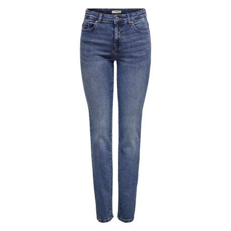 Jean en coton bleu légèrement délavé avec une coupe slim et une taille-haute