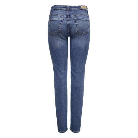 Jean en coton bleu légèrement délavé avec une coupe slim et une taille-haute - Image 2