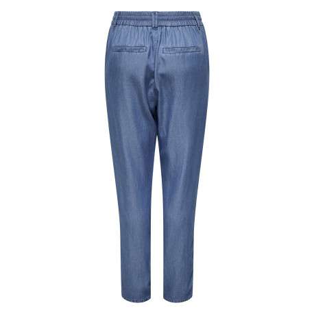 Pantalon bleu imitation denim uni avec une coupe carotte et un lacet à la taille - Image 2