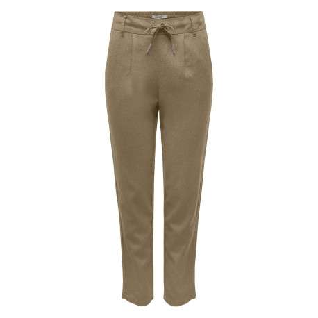 Pantalon camel uni avec une coupe carotte et un lacet à la taille