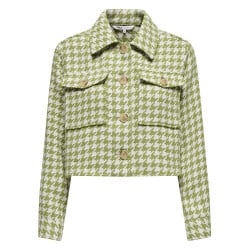Veste courte verte à imprimé pied de poule avec un col à revers et des poches