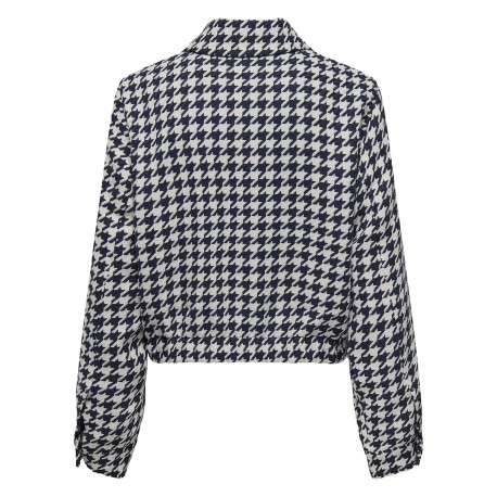 Veste courte bleue marine zippée à imprimé pied de poule avec un col à revers - Image 2