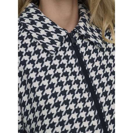 Veste courte bleue marine zippée à imprimé pied de poule avec un col à revers - Image 3