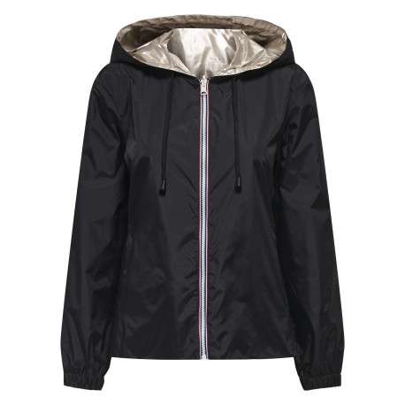 Imperméable à capuche noir uni réversible avec une coupe droite
