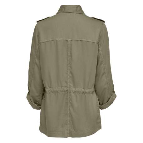 Veste kaki unie resserrée à la taille à coupe mi-longue avec un col à revers - Image 2