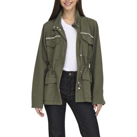 Veste kaki unie avec une coupe mi-longue un col montant et des strass - Image 7