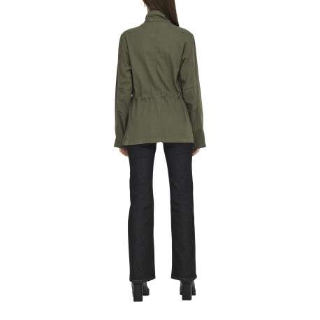 Veste kaki unie avec une coupe mi-longue un col montant et des strass - Image 9