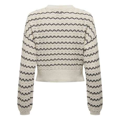 Pull écru en maille ajourée à rayures ondulées noires avec une coupe crop top - Image 2