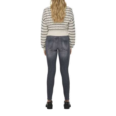Pull écru en maille ajourée à rayures ondulées noires avec une coupe crop top - Image 6