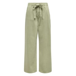 Pantalon en coton kaki uni avec une coupe large et une ceinture à la taille