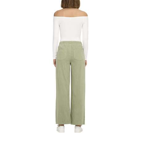 Pantalon en coton kaki uni avec une coupe large et une ceinture à la taille - Image 6