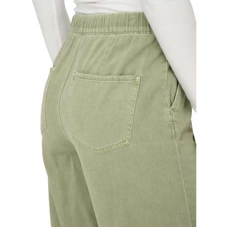 Pantalon en coton kaki uni avec une coupe large et une ceinture à la taille - Image 7
