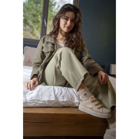 Pantalon en coton kaki uni avec une coupe large et une ceinture à la taille - Image 8