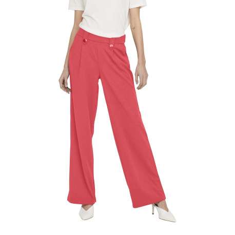 Pantalon corail uni à coupe bootcut avec une taille élastiquée et des passants - Image 3
