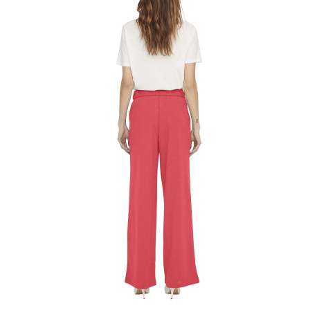 Pantalon corail uni à coupe bootcut avec une taille élastiquée et des passants - Image 4