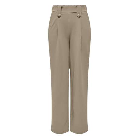 Pantalon beige uni à coupe bootcut avec une taille élastiquée et des passants