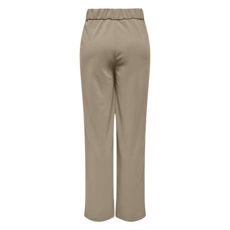 Pantalon beige uni à coupe bootcut avec une taille élastiquée et des passants - Image 2