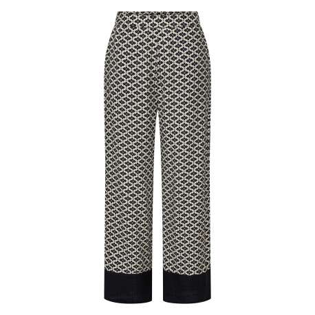 Pantalon noir à motifs avec une coupe large droite et une taille élastiquée