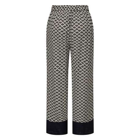 Pantalon noir à motifs avec une coupe large droite et une taille élastiquée - Image 2