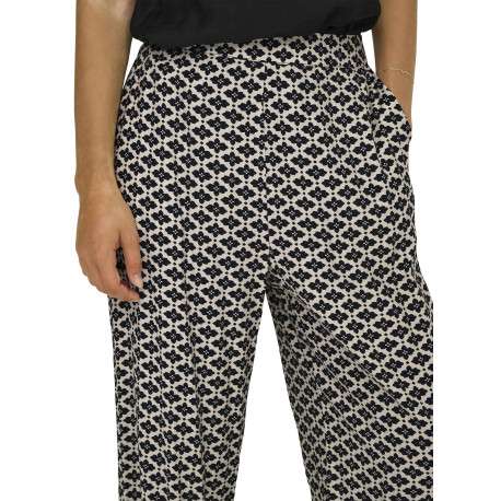 Pantalon noir à motifs avec une coupe large droite et une taille élastiquée - Image 3