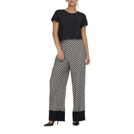 Pantalon noir à motifs avec une coupe large droite et une taille élastiquée - Image 4