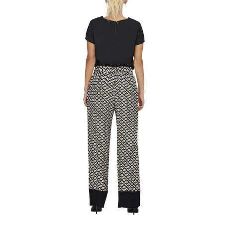 Pantalon noir à motifs avec une coupe large droite et une taille élastiquée - Image 5